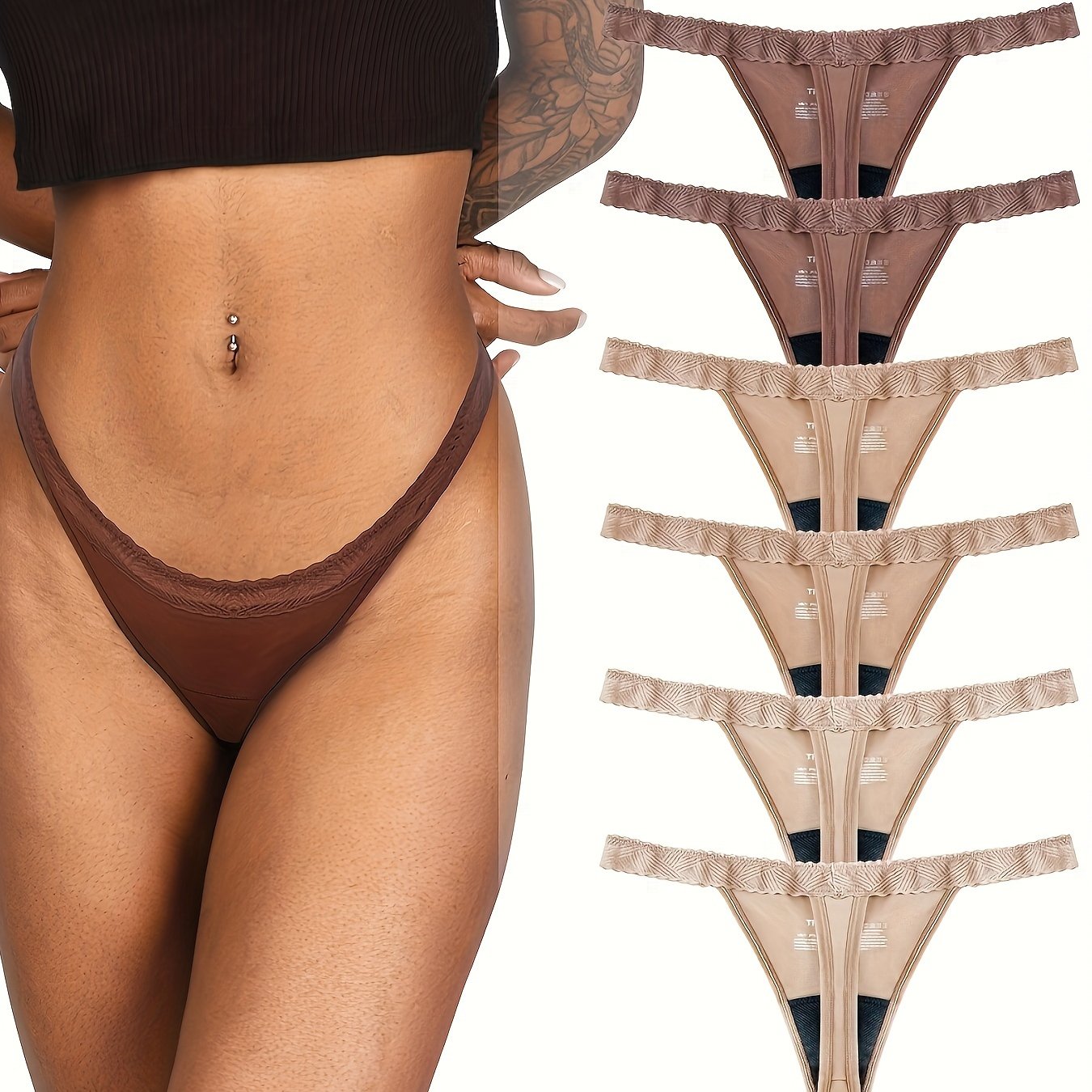 FHP 6 Pack Period Thong Underwear Lace Period Panties Light Absorbency Seamless Leakproof Underwear for Women