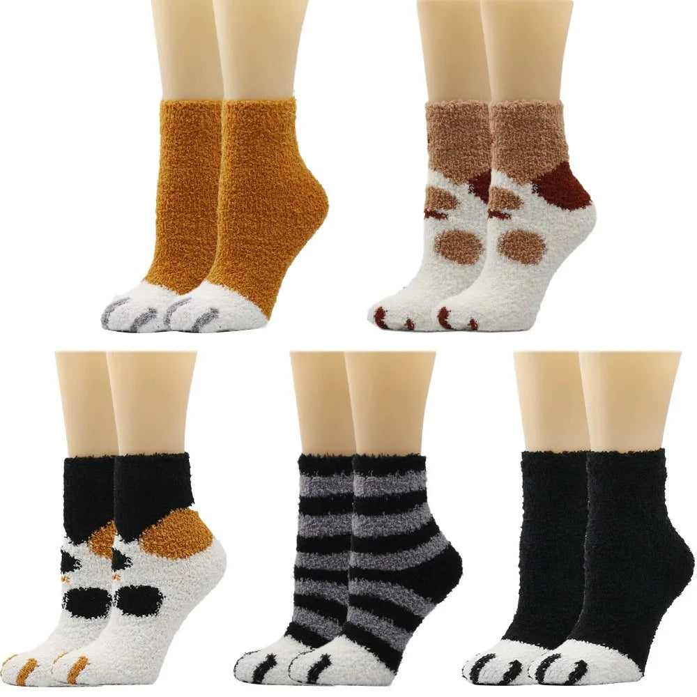 HOT 10Pairs Wholesale Plush Thickened Super Soft Lovely Cat Claw Women Socks Autumn Winter Warm Furry Sleeping Middle Tube Socks