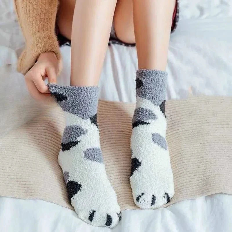 Winter Lamb Kawaii Cartoon Socks for Women Cute 3d Dog Cat Paw Pattern Fleece Warm Thicken Funny Plush Socks Sleeping socks