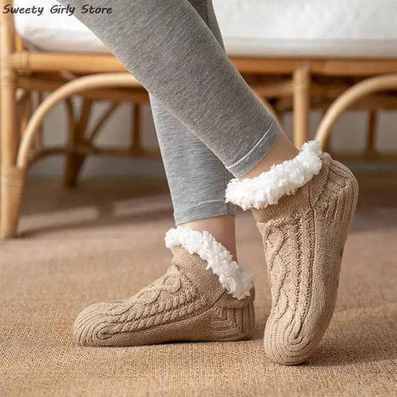 Anti-slip Super Warm Winter Bedroom Sock Thicken Plush Sleeping Socks for Women Men Knitting Sokken New Year Footwear
