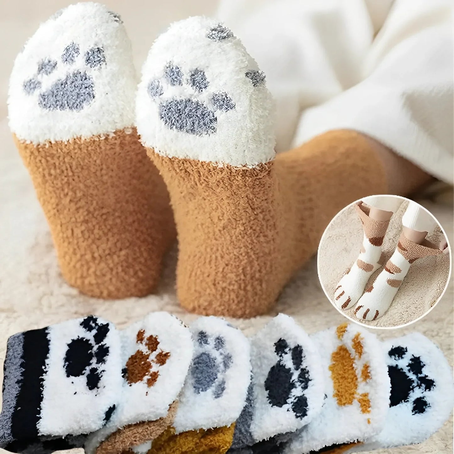 Winter Lamb Kawaii Cartoon Socks for Women Cute 3d Dog Cat Paw Pattern Fleece Warm Thicken Funny Plush Socks Sleeping socks