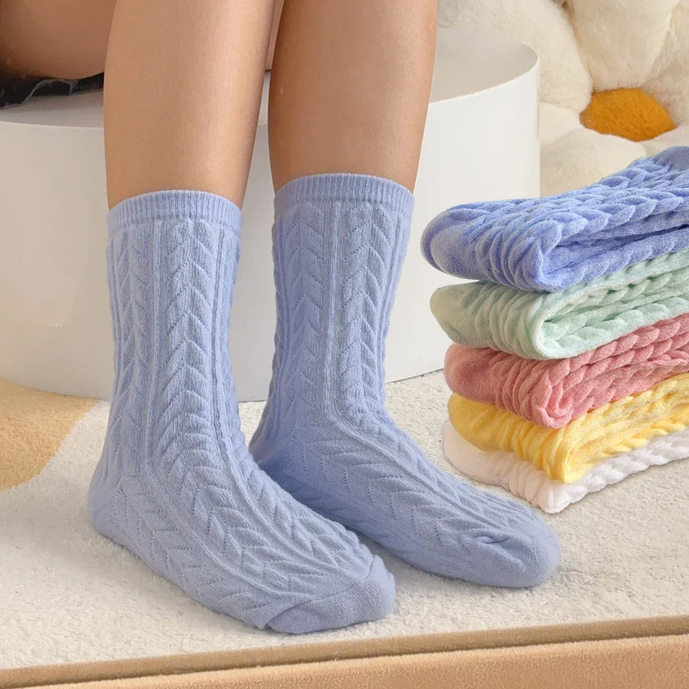 Plush Thickened Medium Tube Socks Solid Color Imitation Mink Women Men Warm Autumn Winter Socks Coral Velvet Sleep Thermal Sock