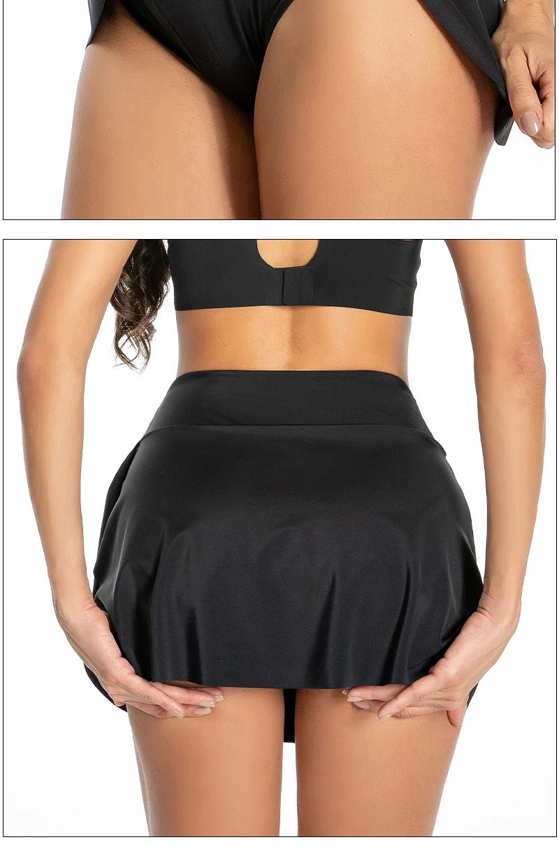 FHP Women Period Swimming Skirt With Safety Panty Swimwear High Waisted Black Bikini Bottom Vintage Skirt Tankini Swimming Dresses