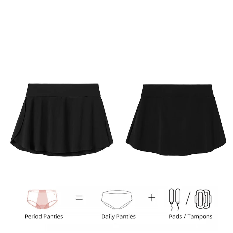 FHP Women Period Swimming Skirt With Safety Panty Swimwear High Waisted Black Bikini Bottom Vintage Skirt Tankini Swimming Dresses