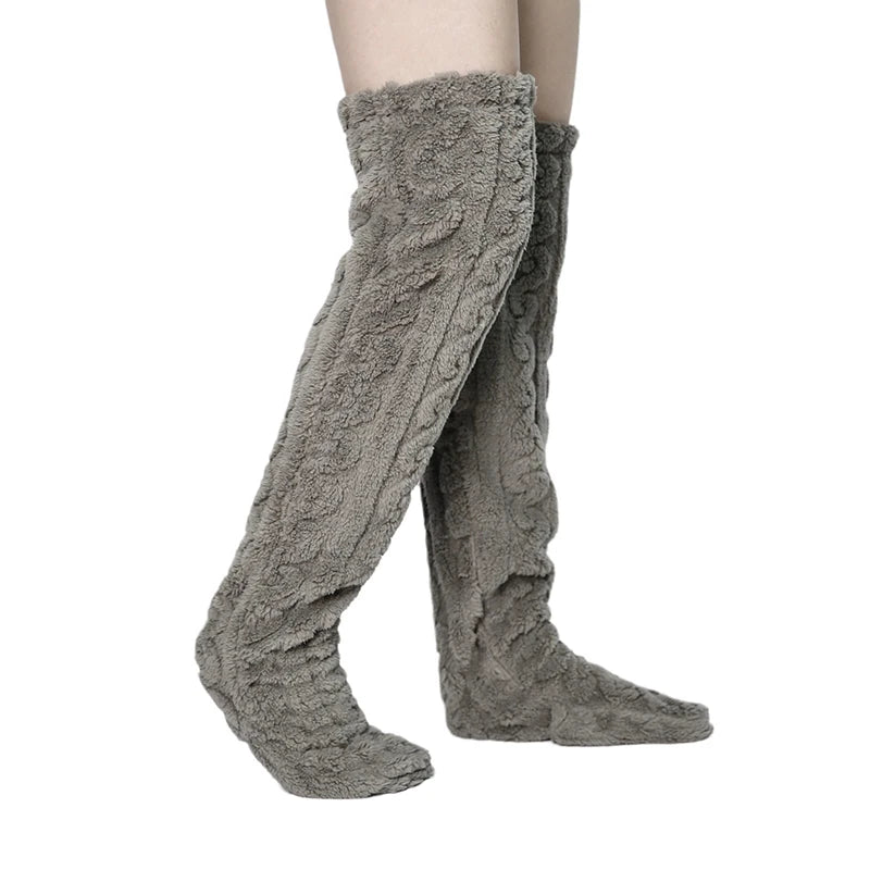 Thickened Velvet Twist Leg Warm Knee Socks High Boots Floor Shoes For Ladies Indoor Slippers
