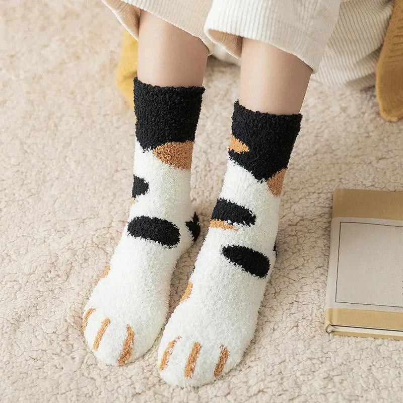 Winter Lamb Kawaii Cartoon Socks for Women Cute 3d Dog Cat Paw Pattern Fleece Warm Thicken Funny Plush Socks Sleeping socks