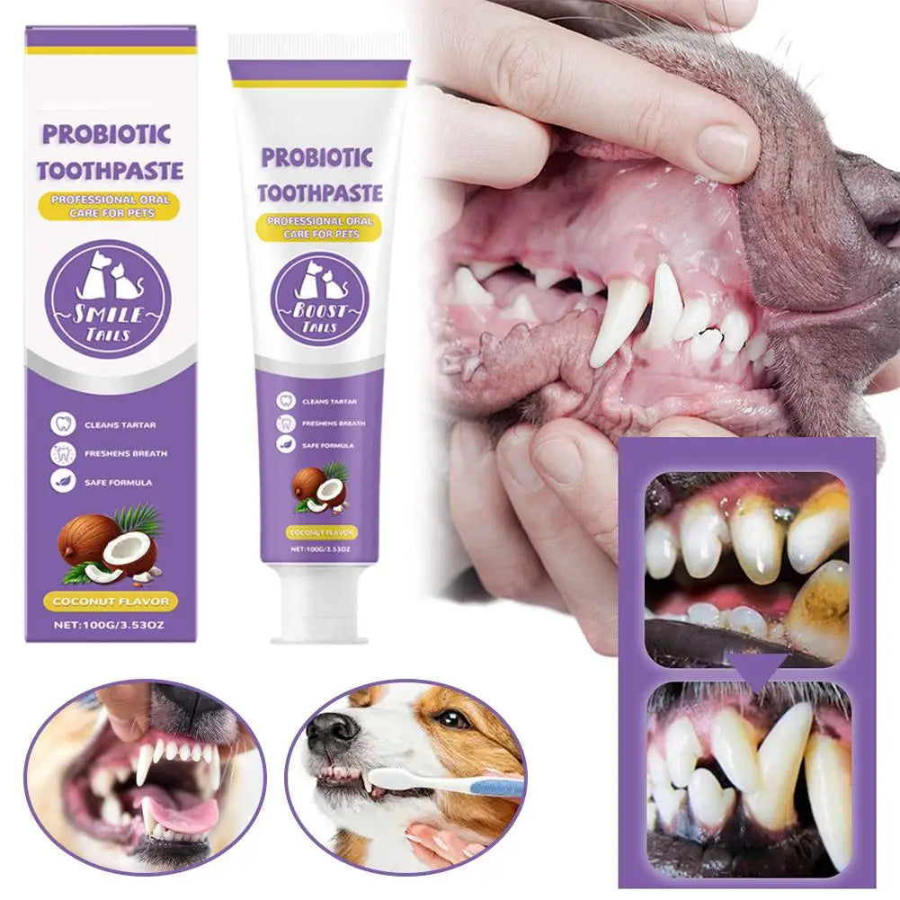 100g Pet Teeth Cleaning Toothpaste For Dog Cat Safe Effective Tartar Remover Breath Freshener Probiotic Paste With Coconut