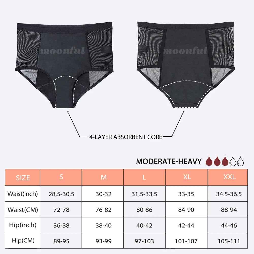 FHP High Waist Period Underwear Lace Mesh Menstrual Panties Women Menstrual Cycle Absorbent Underwear Girl Panties for Monthly