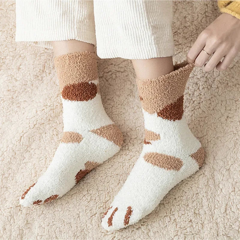 Winter Lamb Kawaii Cartoon Socks for Women Cute 3d Dog Cat Paw Pattern Fleece Warm Thicken Funny Plush Socks Sleeping socks