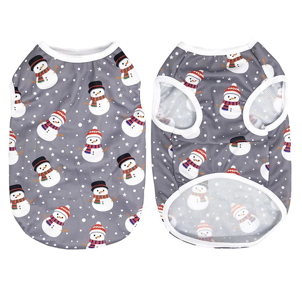 Small Dog Clothes Christmas Deer Snowman Print Puppy Vest T-shirt Pet Coat For Small Medium Dogs Cats Chihuahua Pug Costumes