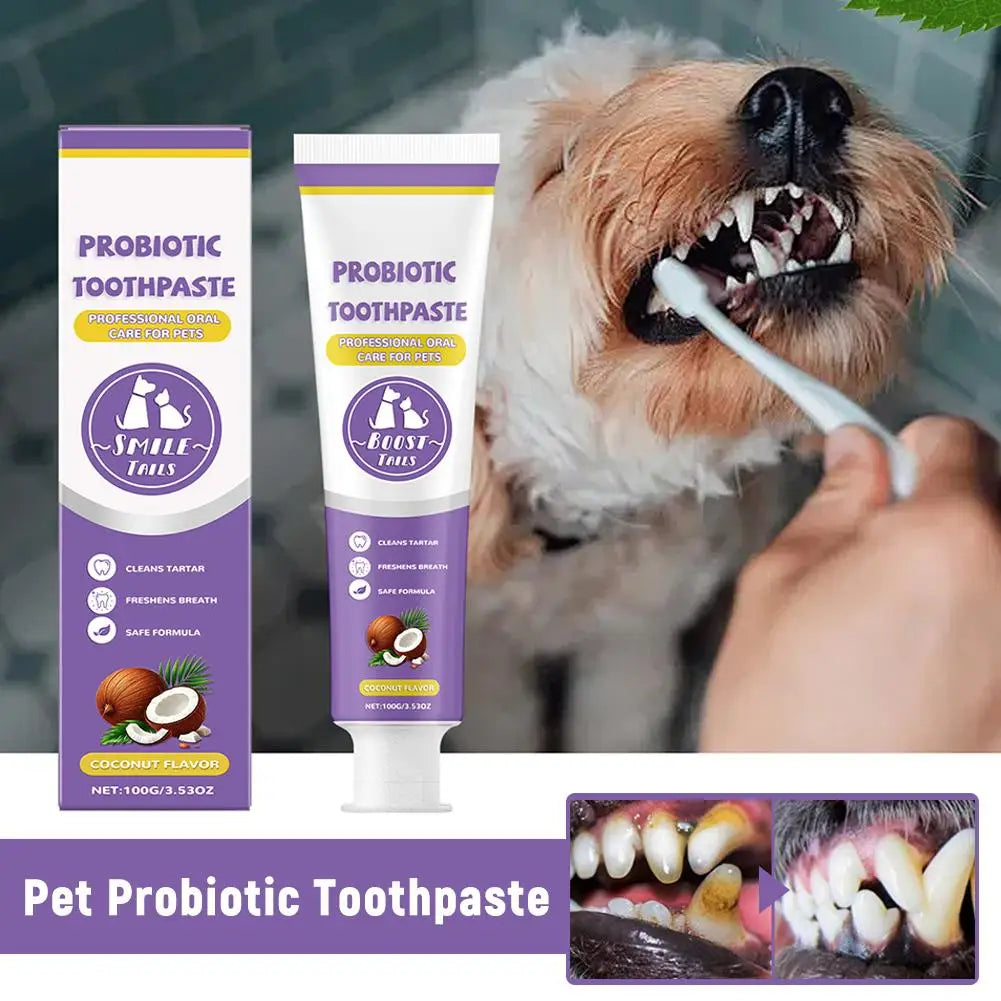100g Pet Teeth Cleaning Toothpaste For Dog Cat Safe Effective Tartar Remover Breath Freshener Probiotic Paste With Coconut