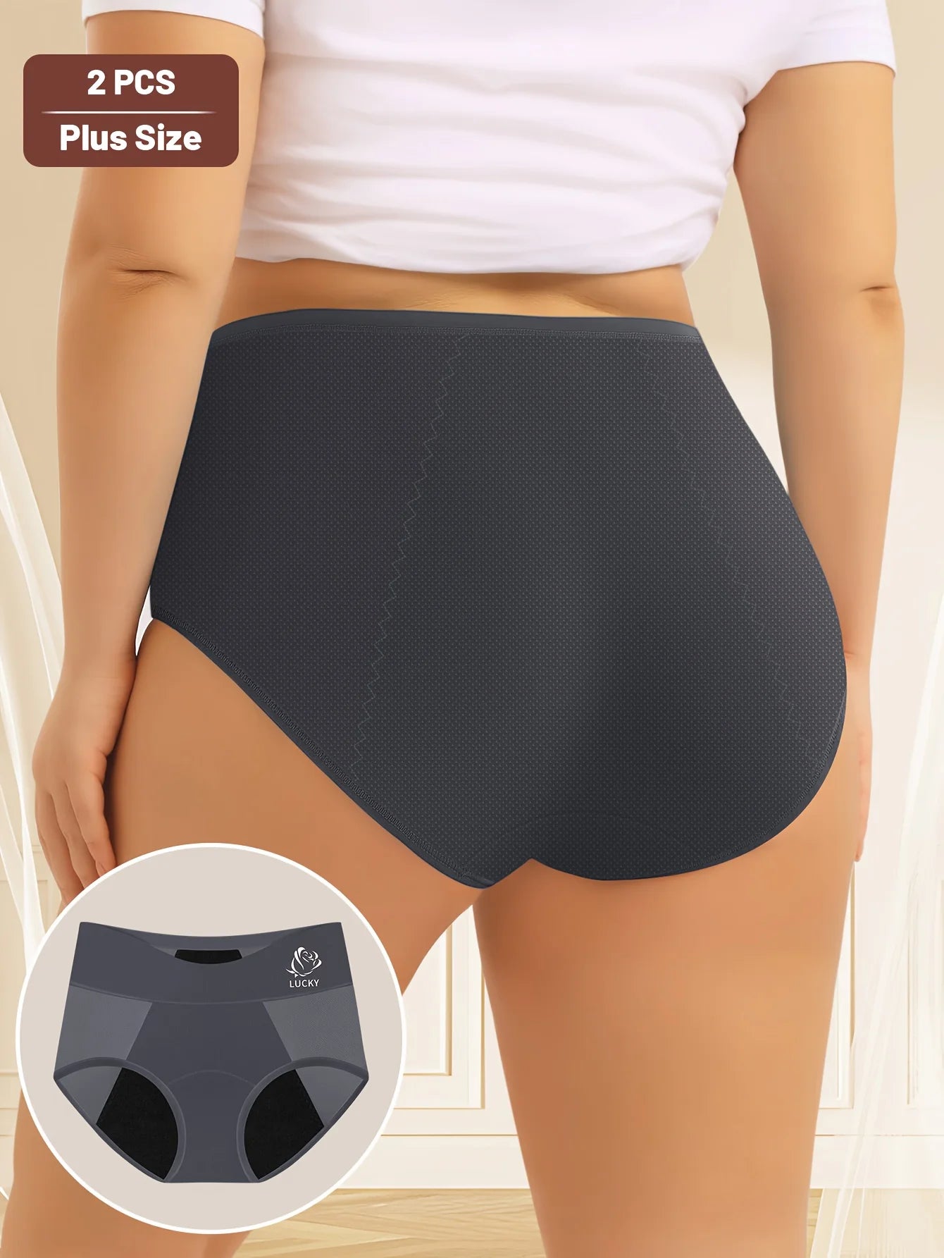 FHP 2-Pack Women's Period Panties High-Waist Triangle Briefs Breathable Mesh Belly Slimming Hip Lifting plus Size Underwear