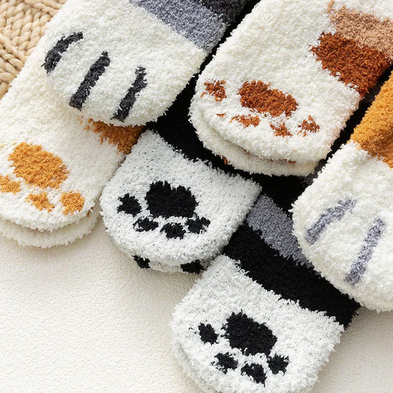 HOT 10Pairs Wholesale Plush Thickened Super Soft Lovely Cat Claw Women Socks Autumn Winter Warm Furry Sleeping Middle Tube Socks