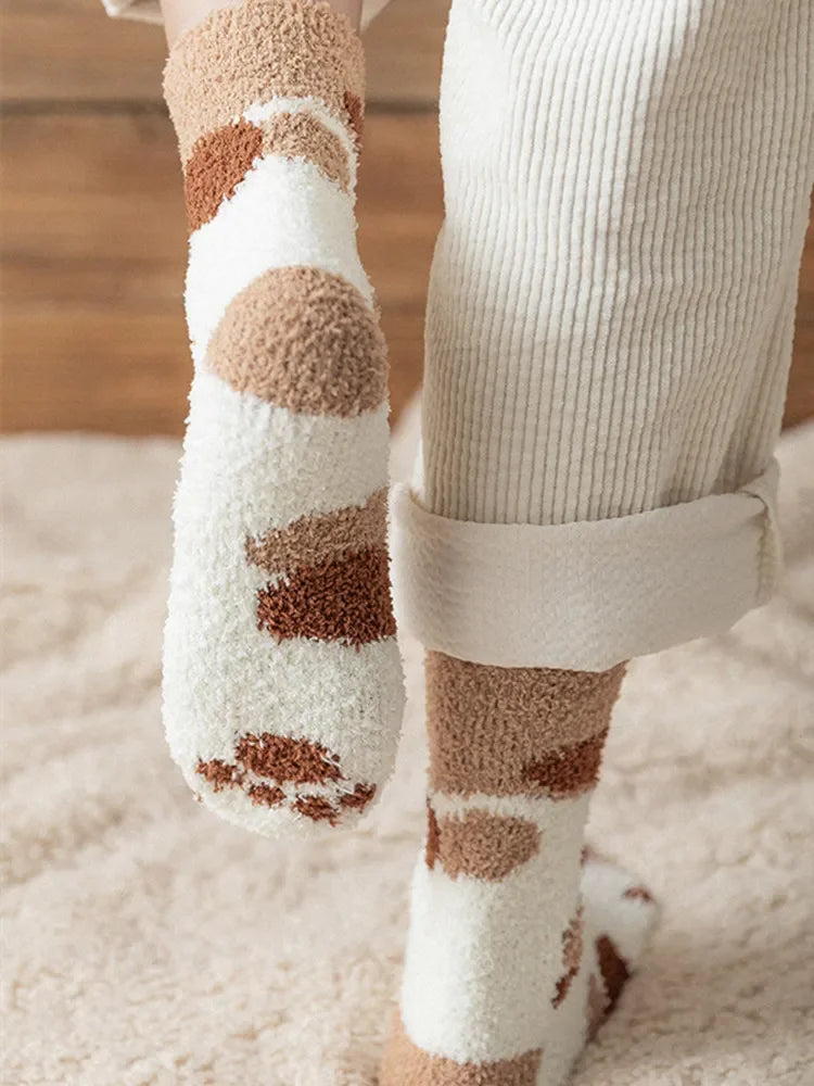 Winter Lamb Kawaii Cartoon Socks for Women Cute 3d Dog Cat Paw Pattern Fleece Warm Thicken Funny Plush Socks Sleeping socks