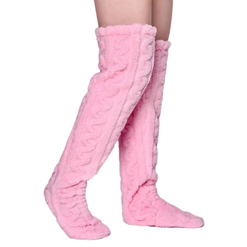 Thickened Velvet Twist Leg Warm Knee Socks High Boots Floor Shoes For Ladies Indoor Slippers