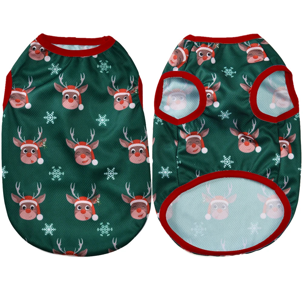 Small Dog Clothes Christmas Deer Snowman Print Puppy Vest T-shirt Pet Coat For Small Medium Dogs Cats Chihuahua Pug Costumes