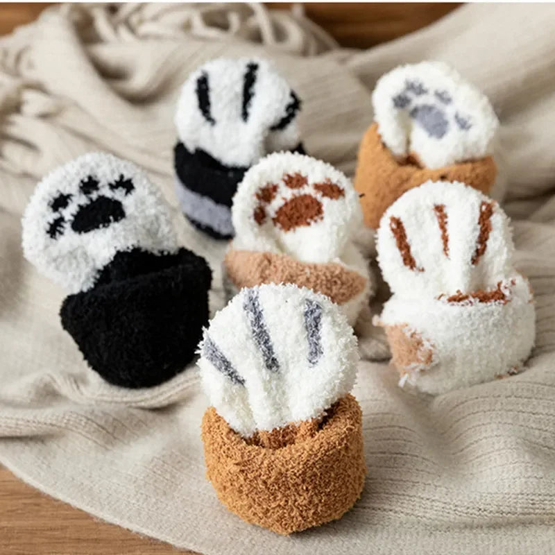 Winter Lamb Kawaii Cartoon Socks for Women Cute 3d Dog Cat Paw Pattern Fleece Warm Thicken Funny Plush Socks Sleeping socks