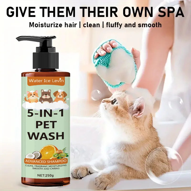 5-in-1 Natural Coconut Pet 3-in-1 Shampoo and Conditioner and Shower Gel, Gentle Cleansing, Soothing Skin, Creating Hair Gloss, Safe and Healthy, Suitable for Cats and Dogs