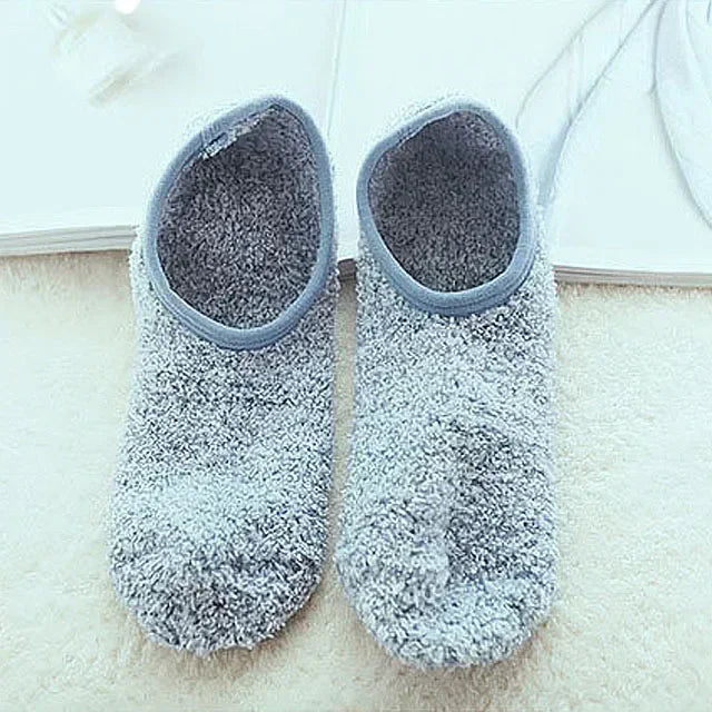 Winter Breathable Non-slip Floor Socks Women Fleece Warm Socks Home Girls Plush Candy Color Footprint Ankle Indoor Slippers Sock