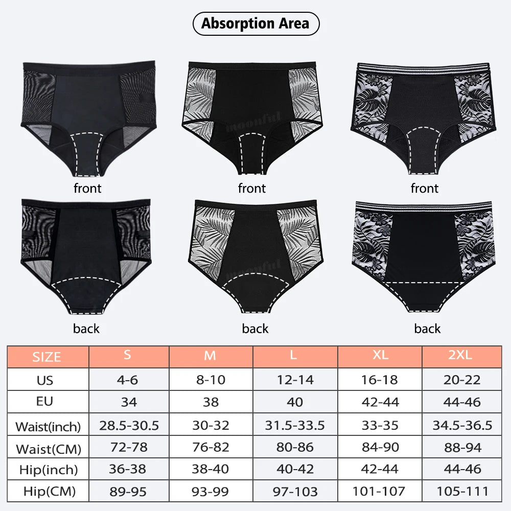 FHP High Waist Period Underwear Lace Mesh Menstrual Panties Women Menstrual Cycle Absorbent Underwear Girl Panties for Monthly