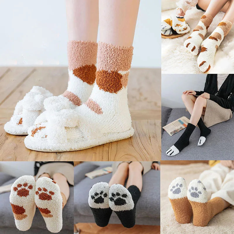 HOT 10Pairs Wholesale Plush Thickened Super Soft Lovely Cat Claw Women Socks Autumn Winter Warm Furry Sleeping Middle Tube Socks