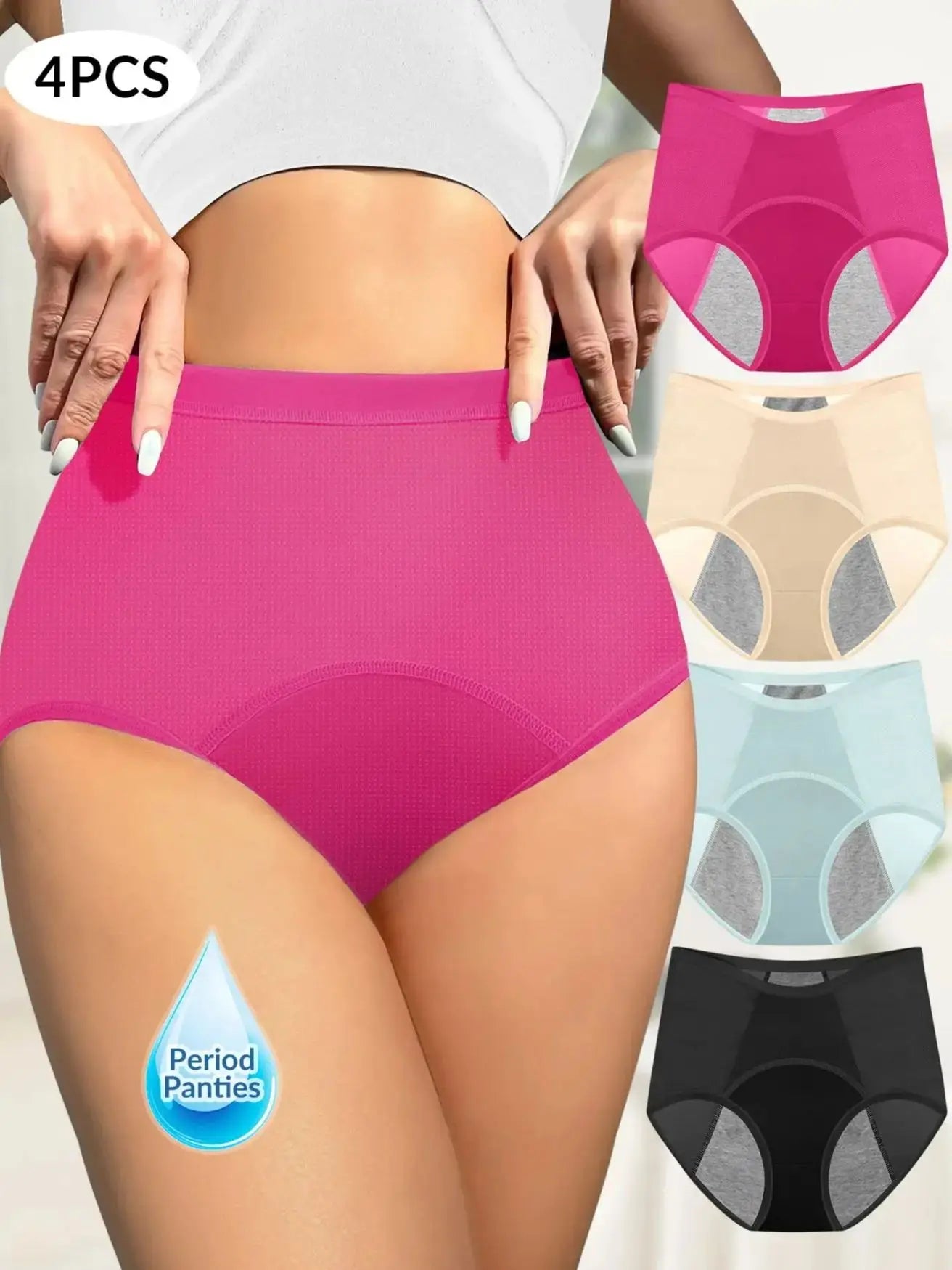 FHP Period Underwear Flow Menstrual Period Panties Leak-Proof Panty for Female Teens Girls 4 Pack