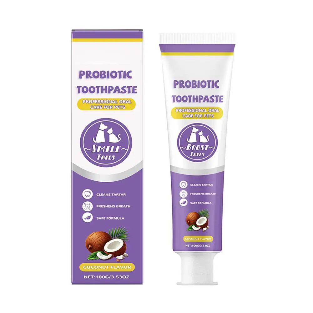 100g Pet Teeth Cleaning Toothpaste For Dog Cat Safe Effective Tartar Remover Breath Freshener Probiotic Paste With Coconut