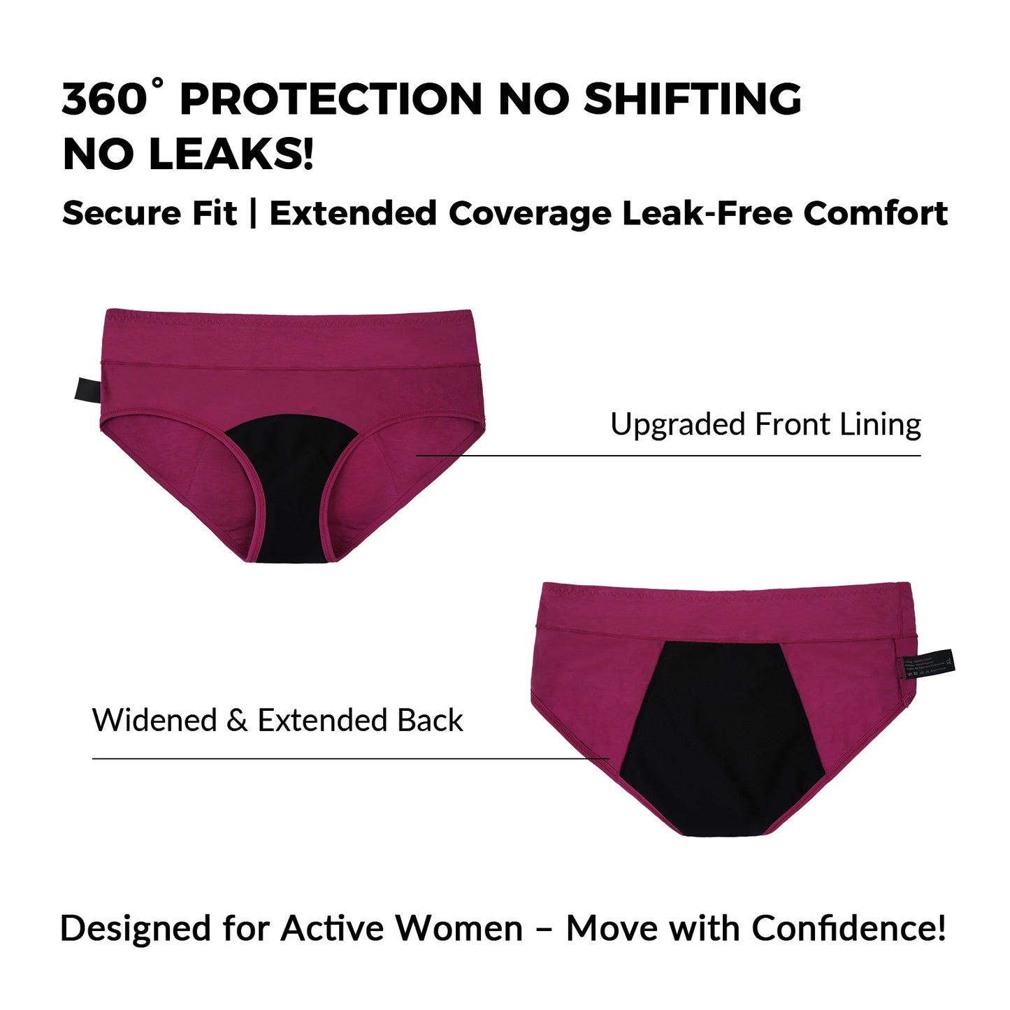 FHP 2-Pack Period Underwear for Women & Teens, Leakproof Menstrual Panties, Bamboo Viscose Briefs, Breathable & Comfortable