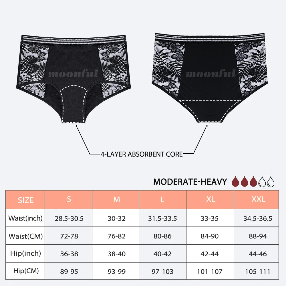 FHP High Waist Period Underwear Lace Mesh Menstrual Panties Women Menstrual Cycle Absorbent Underwear Girl Panties for Monthly