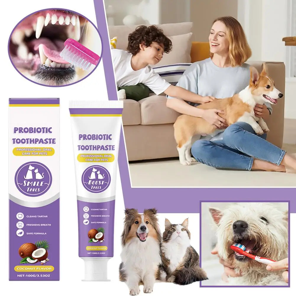 100g Pet Teeth Cleaning Toothpaste For Dog Cat Safe Effective Tartar Remover Breath Freshener Probiotic Paste With Coconut