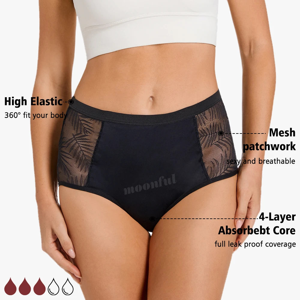FHP High Waist Period Underwear Lace Mesh Menstrual Panties Women Menstrual Cycle Absorbent Underwear Girl Panties for Monthly