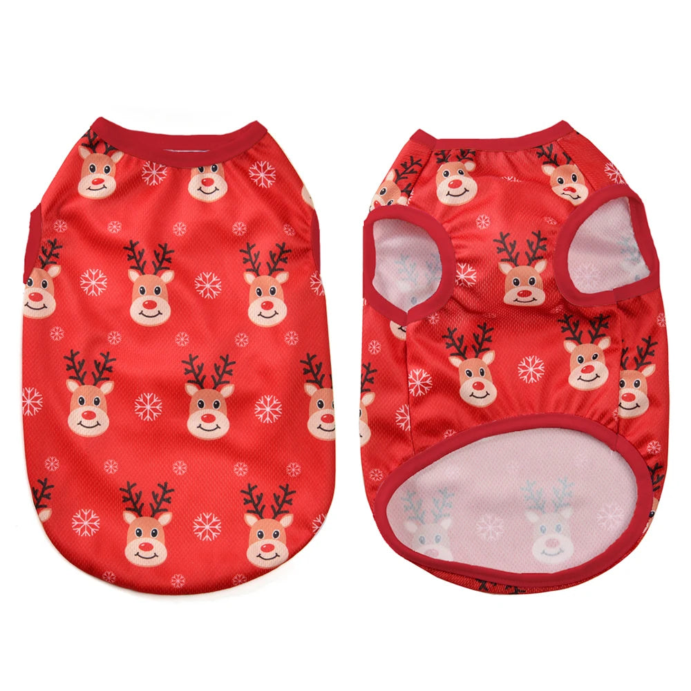 Small Dog Clothes Christmas Deer Snowman Print Puppy Vest T-shirt Pet Coat For Small Medium Dogs Cats Chihuahua Pug Costumes