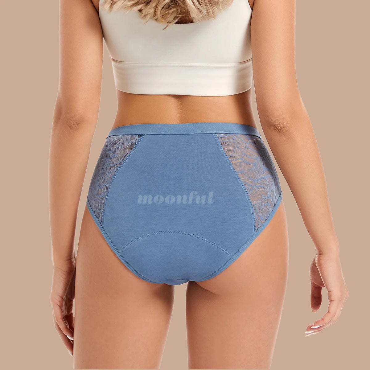 FHP Moonful Women's Menstrual Panties High Waist Leak Proof 4 Layer Breathable Lace Period Underwear Girls Absorbent Brief