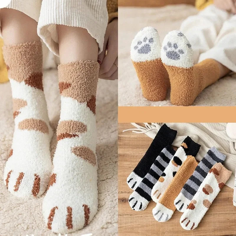 Winter Lamb Kawaii Cartoon Socks for Women Cute 3d Dog Cat Paw Pattern Fleece Warm Thicken Funny Plush Socks Sleeping socks