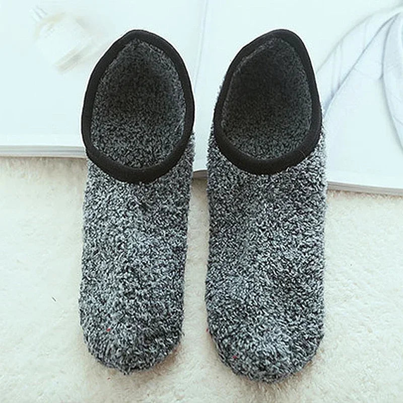 Winter Breathable Non-slip Floor Socks Women Fleece Warm Socks Home Girls Plush Candy Color Footprint Ankle Indoor Slippers Sock