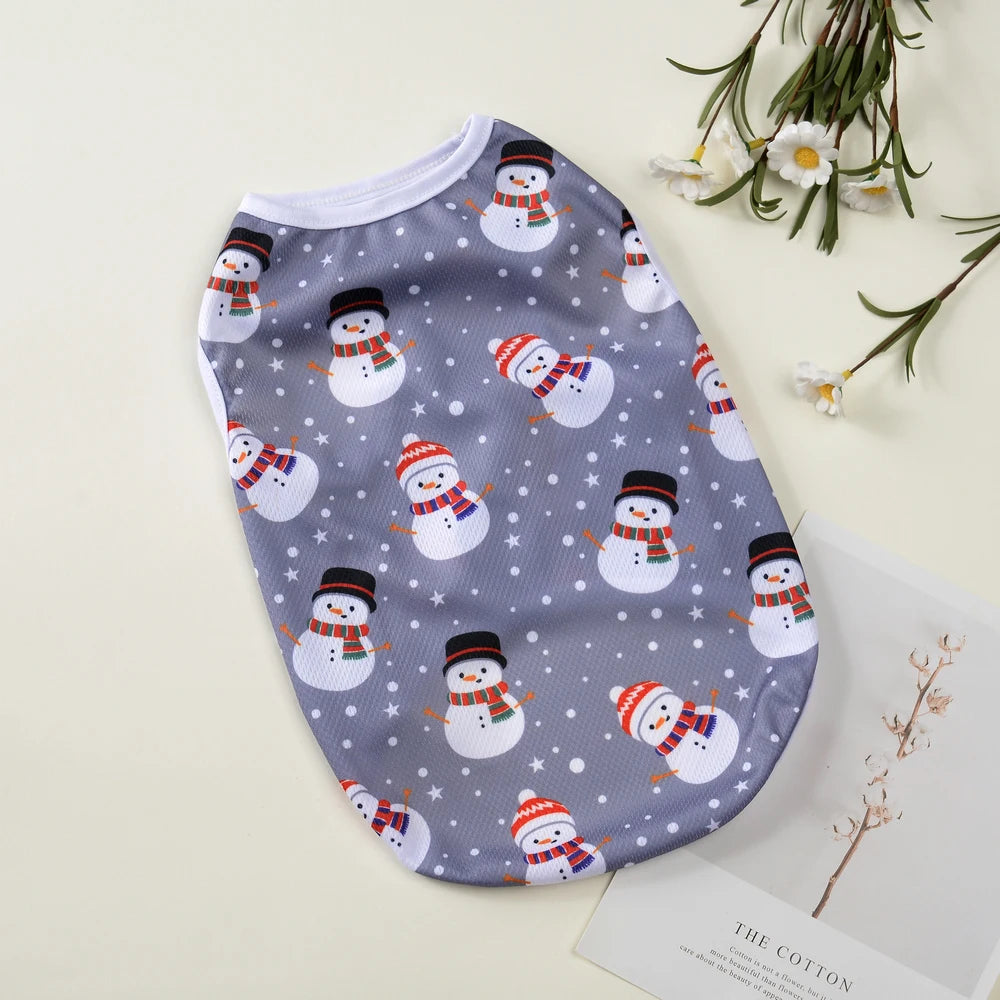 Small Dog Clothes Christmas Deer Snowman Print Puppy Vest T-shirt Pet Coat For Small Medium Dogs Cats Chihuahua Pug Costumes