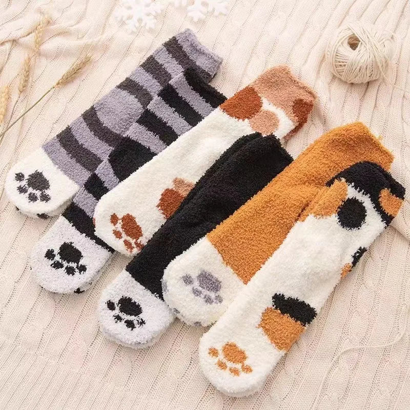 HOT 10Pairs Wholesale Plush Thickened Super Soft Lovely Cat Claw Women Socks Autumn Winter Warm Furry Sleeping Middle Tube Socks