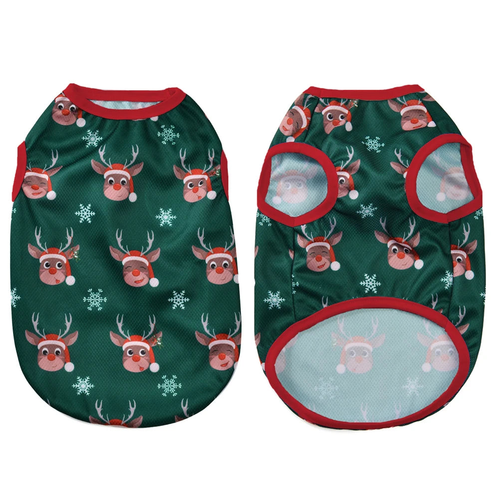 Small Dog Clothes Christmas Deer Snowman Print Puppy Vest T-shirt Pet Coat For Small Medium Dogs Cats Chihuahua Pug Costumes