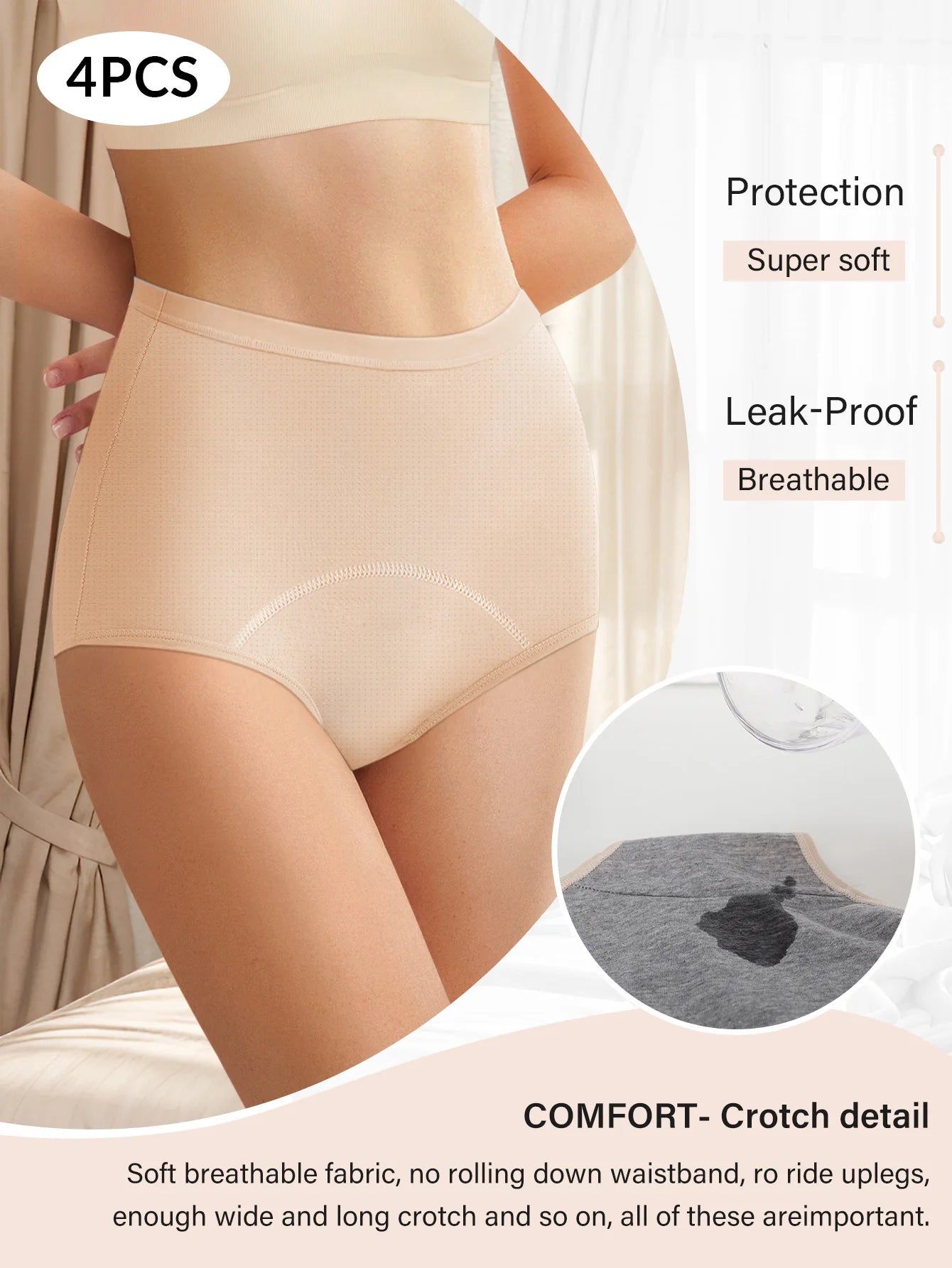 FHP Period Underwear Flow Menstrual Period Panties Leak-Proof Panty for Female Teens Girls 4 Pack