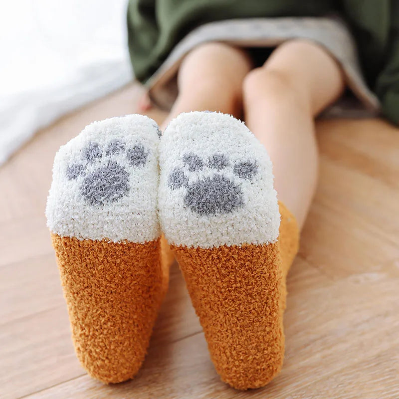 HOT 10Pairs Wholesale Plush Thickened Super Soft Lovely Cat Claw Women Socks Autumn Winter Warm Furry Sleeping Middle Tube Socks
