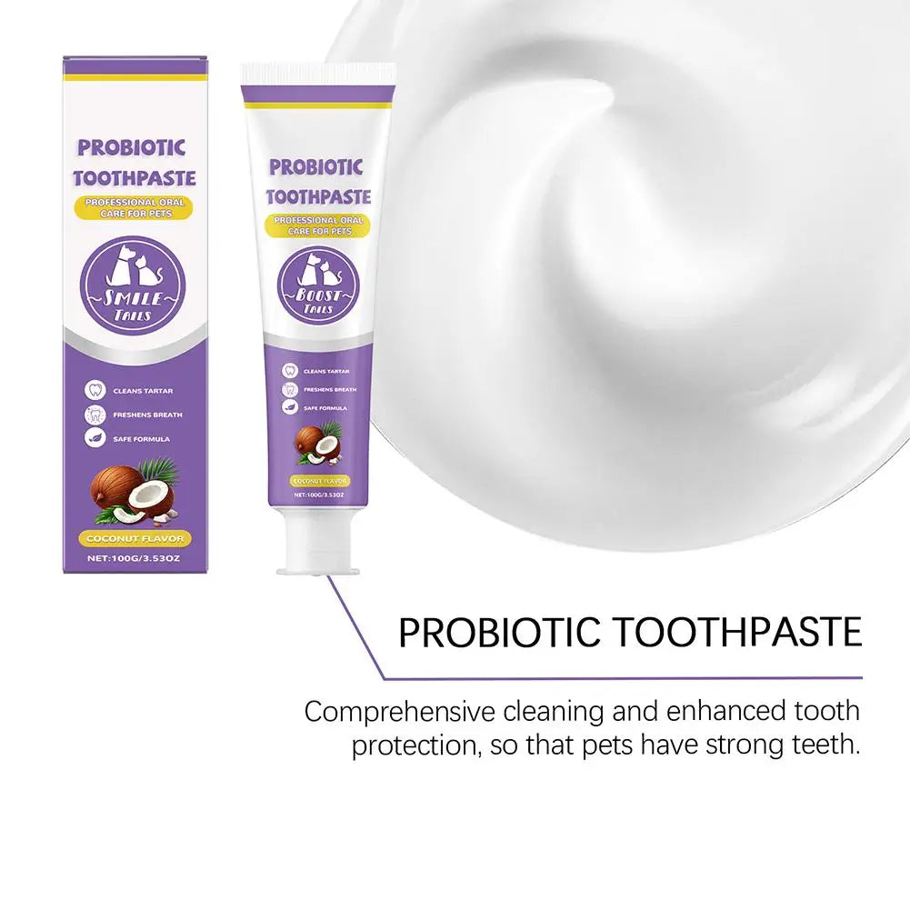 100g Pet Teeth Cleaning Toothpaste For Dog Cat Safe Effective Tartar Remover Breath Freshener Probiotic Paste With Coconut