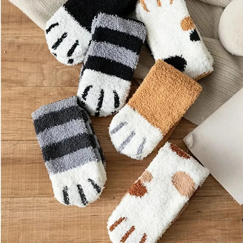 Winter Lamb Kawaii Cartoon Socks for Women Cute 3d Dog Cat Paw Pattern Fleece Warm Thicken Funny Plush Socks Sleeping socks