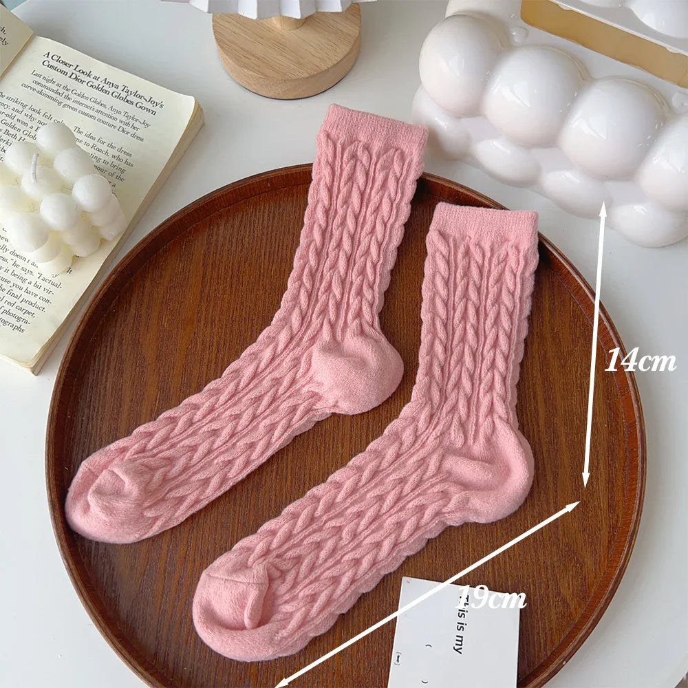 Plush Thickened Medium Tube Socks Solid Color Imitation Mink Women Men Warm Autumn Winter Socks Coral Velvet Sleep Thermal Sock