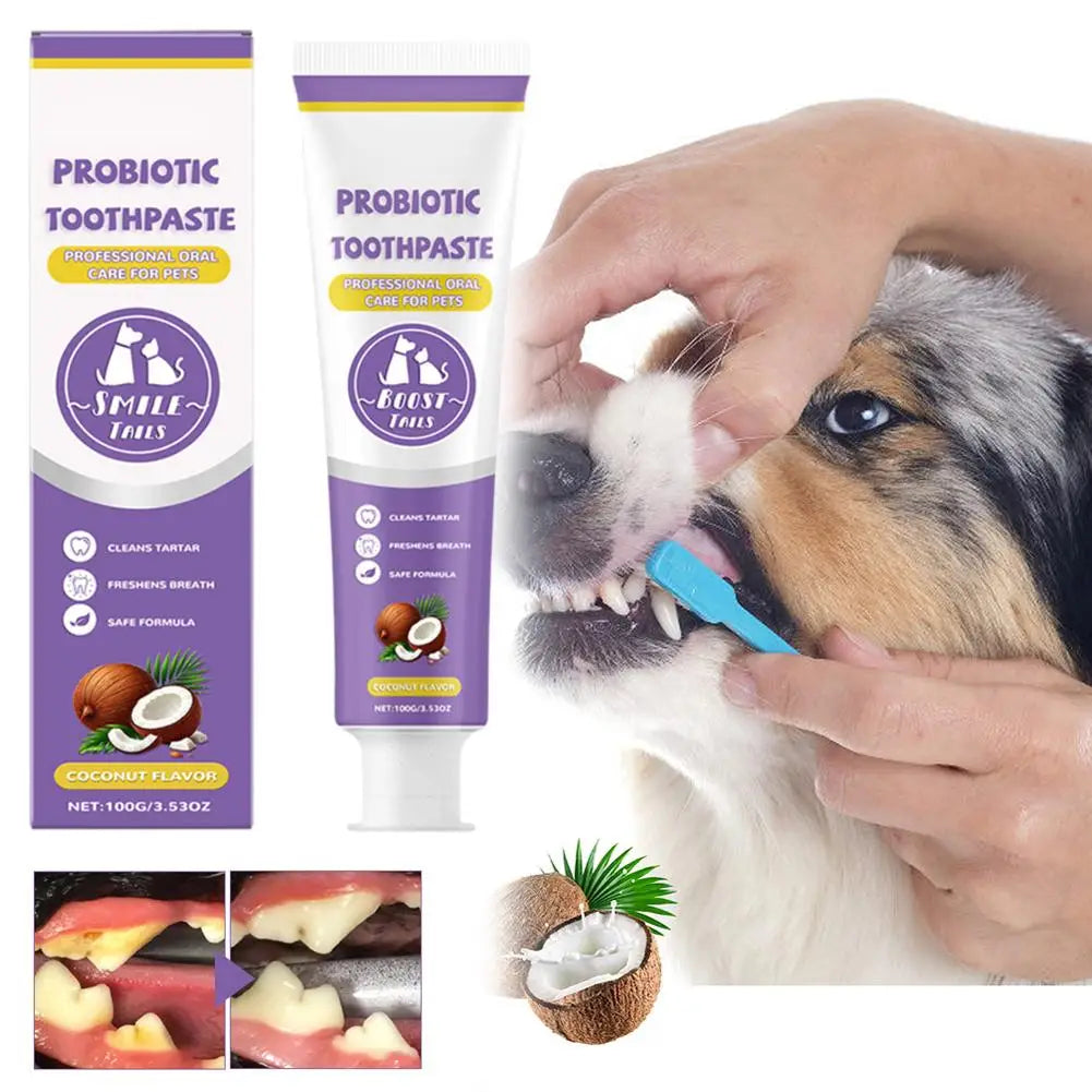100g Pet Teeth Cleaning Toothpaste For Dog Cat Safe Effective Tartar Remover Breath Freshener Probiotic Paste With Coconut