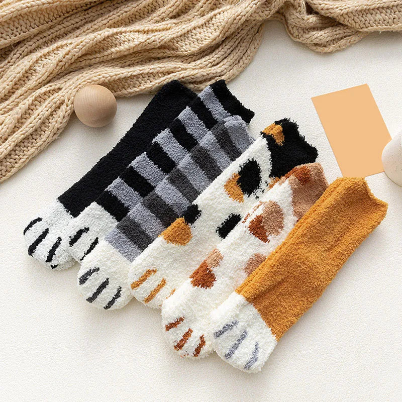 HOT 10Pairs Wholesale Plush Thickened Super Soft Lovely Cat Claw Women Socks Autumn Winter Warm Furry Sleeping Middle Tube Socks