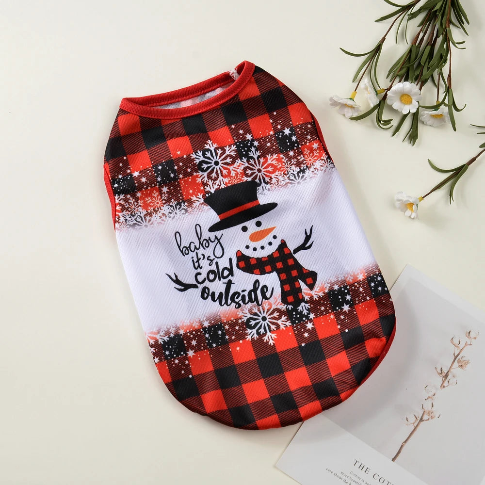 Small Dog Clothes Christmas Deer Snowman Print Puppy Vest T-shirt Pet Coat For Small Medium Dogs Cats Chihuahua Pug Costumes