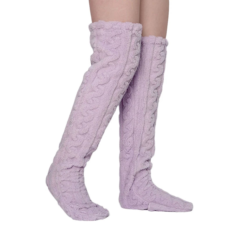 Thickened Velvet Twist Leg Warm Knee Socks High Boots Floor Shoes For Ladies Indoor Slippers