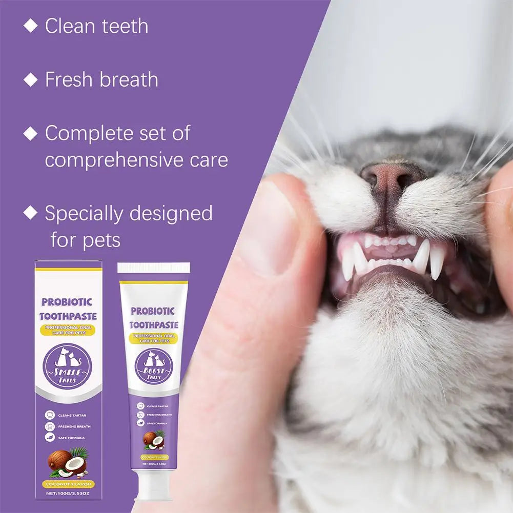 100g Pet Teeth Cleaning Toothpaste For Dog Cat Safe Effective Tartar Remover Breath Freshener Probiotic Paste With Coconut