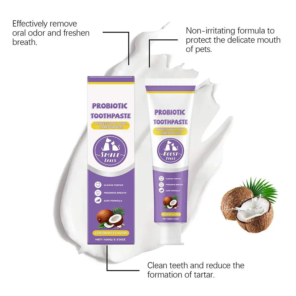 100g Pet Teeth Cleaning Toothpaste For Dog Cat Safe Effective Tartar Remover Breath Freshener Probiotic Paste With Coconut
