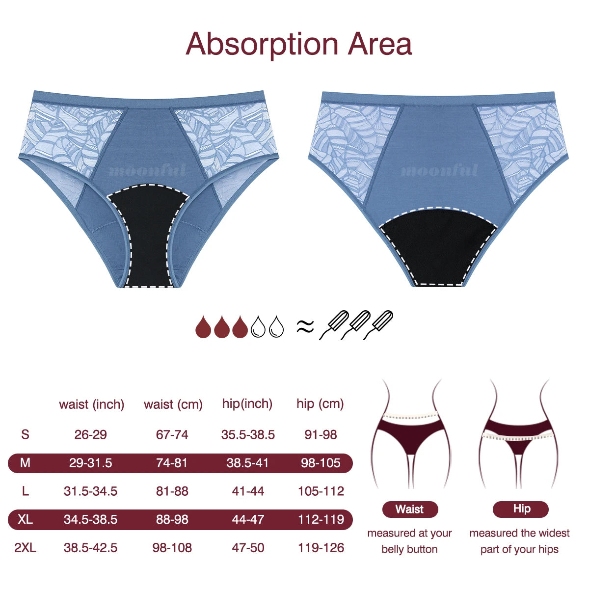 FHP Moonful Women's Menstrual Panties High Waist Leak Proof 4 Layer Breathable Lace Period Underwear Girls Absorbent Brief